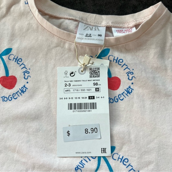 NWT Zara Cherry Top Size 2-3 Years - Picture 2 of 4